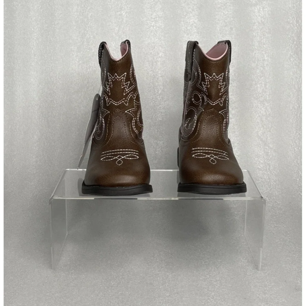 Wonder Nation Brown Pull-on Square Toe Cowboy Cowgirl Boots Toddler Girls Size 8